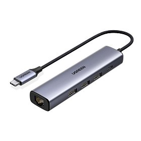 Хаб USB 3.0 Type-C -> 3xUSB 3.0 + RJ45 1000M CM475 Сірий UGREEN