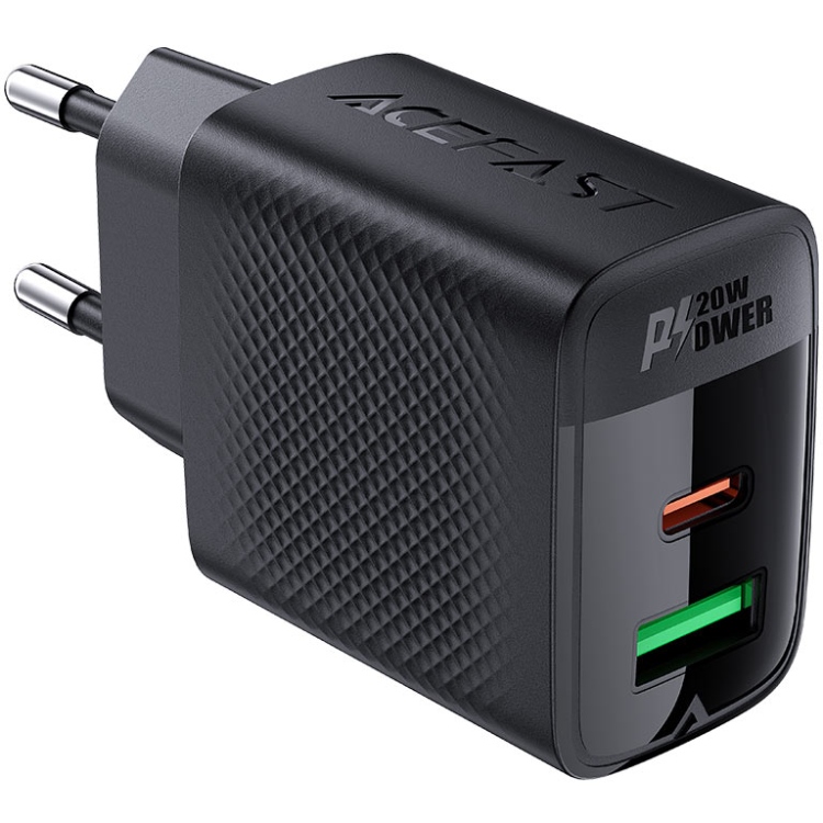 Зарядное устройство Acefast 2xUSB 20W (USB-C+USB-A) Gan A78 Black