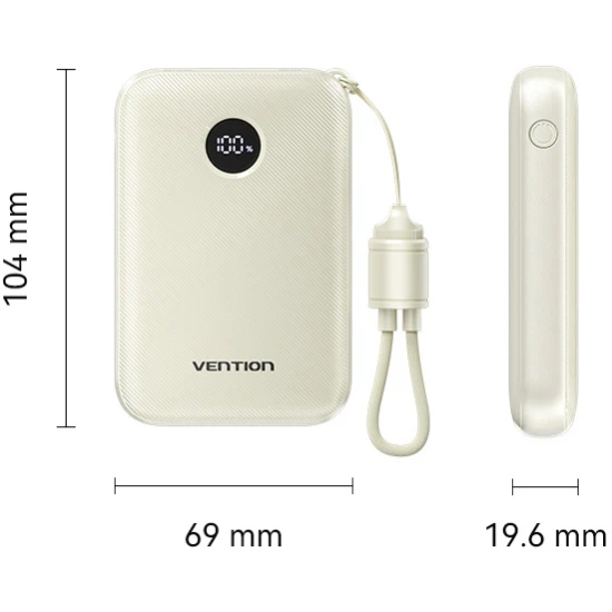 УМБ Vention 10000mAh 22,5W Fast Charging, USB-A, 2xUSB-C Beige