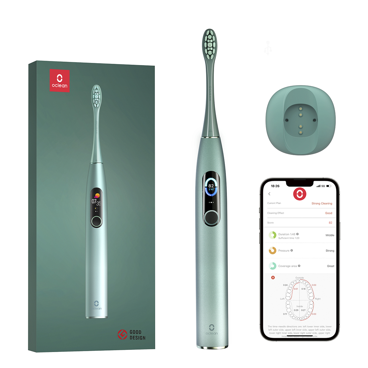 Зубная щетка электрическая умная Oclean X Pro Mist Green (OLED)  - Повреждена упаковка