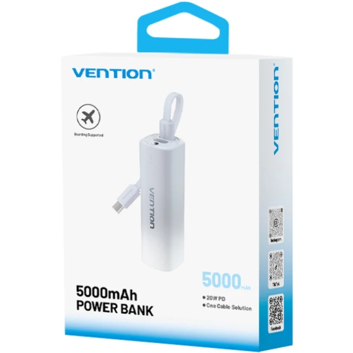 УМБ Vention 5000mAh 20W PD, USB-C In/Out, Lightning In/Out, with cable, Gradient Gray