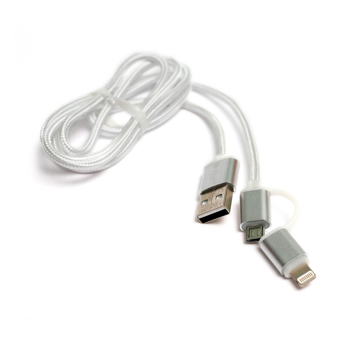 Кабель PowerPlant Quick Charge 2A 2-в-1 Сotton USB 2.0 AM – Lightning/Micro 1м Silver (KD00AS1290)