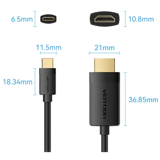 Кабель Vention USB 2.0 Type-C M - HDMI M, 2.0m 4K 60 ГцPVC Black