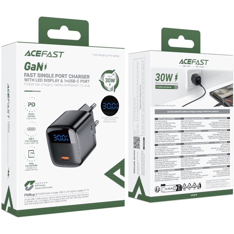 Зарядное устройство Acefast 1xUSB-C 30W Gan A115 Fast Charger + USB-C cable black