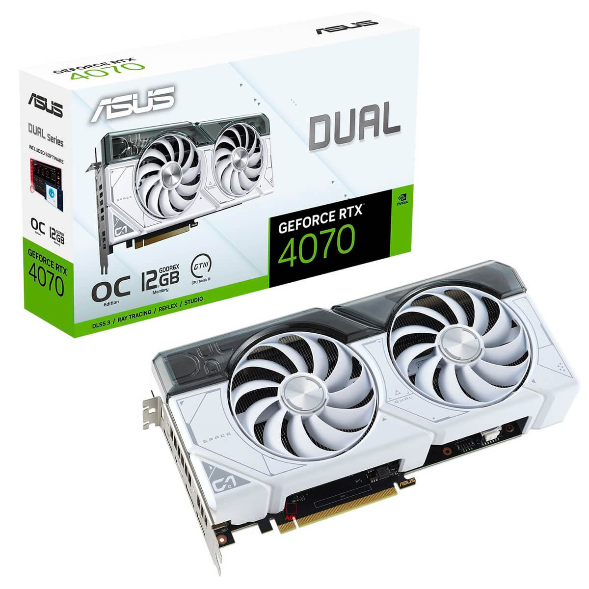 Видеокарта ASUS GeForce RTX 4070 12GB GDDR6X DUAL-RTX4070-O12G-WHITE (90YV0IZ4-M0NA00)