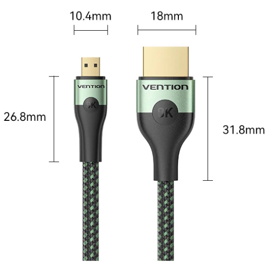 Кабель Vention HDMI M - Micro HDMI M, 2.1 м, V2.0 8K 60Гц Aluminum Alloy Type Green