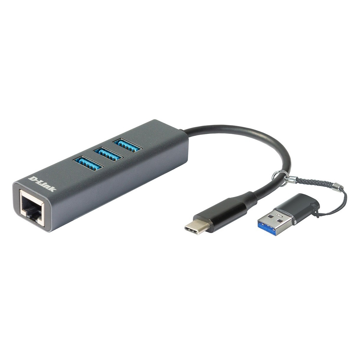 Сетевой адаптер D-Link DUB-2332 1xGE, 3xUSB-C, USB-C с адаптером USB-C/USB-A