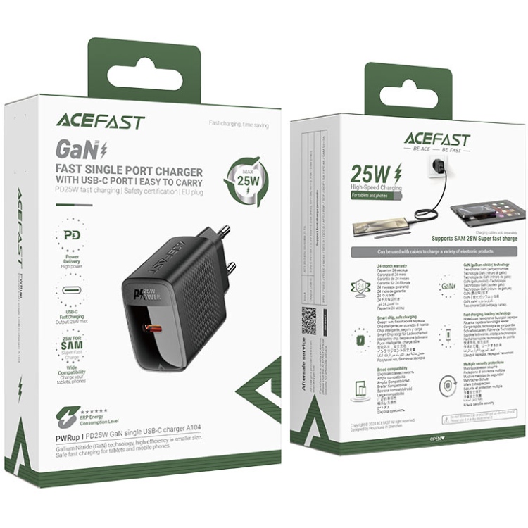 Зарядное устройство Acefast 1xUSB-C 25W Gan A104 Fast Charger black