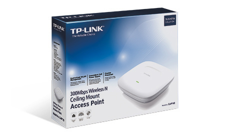 Роутер (маршрутiзатор) Точка доступу TP-Link EAP110 (1х100Мбит, 300Mbps, 100мВт, 2,4Ghz, 20дБм, потолочная, passive PoE, EA