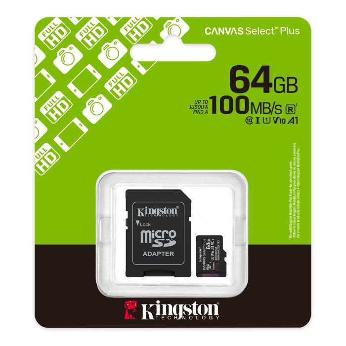 Карта пам'яті Kingston microSD 64GB C10 UHS-I A1 V10 R100MB/s + SD (SDCS3/64GB)