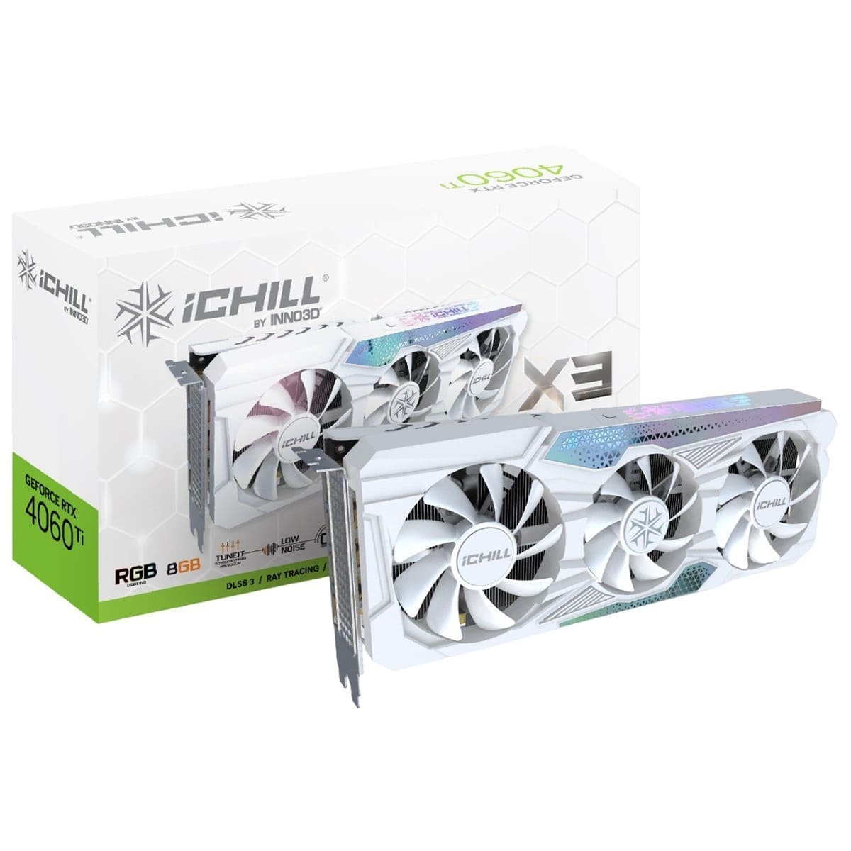 Відеокарта GeForce RTX4060 Ti Inno3D iChill X3 WHITE, 8GB GDDR6, 128bit, PCI Express 4.0 X8 (C406T3-08D6X-17113280)