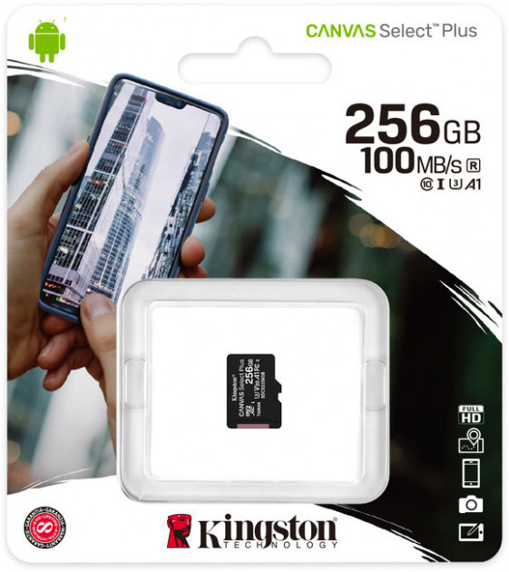 Карта памяти Kingston 256GB microSDXC C10 UHS-I R100/W85MB/s (SDCS2/256GBSP)