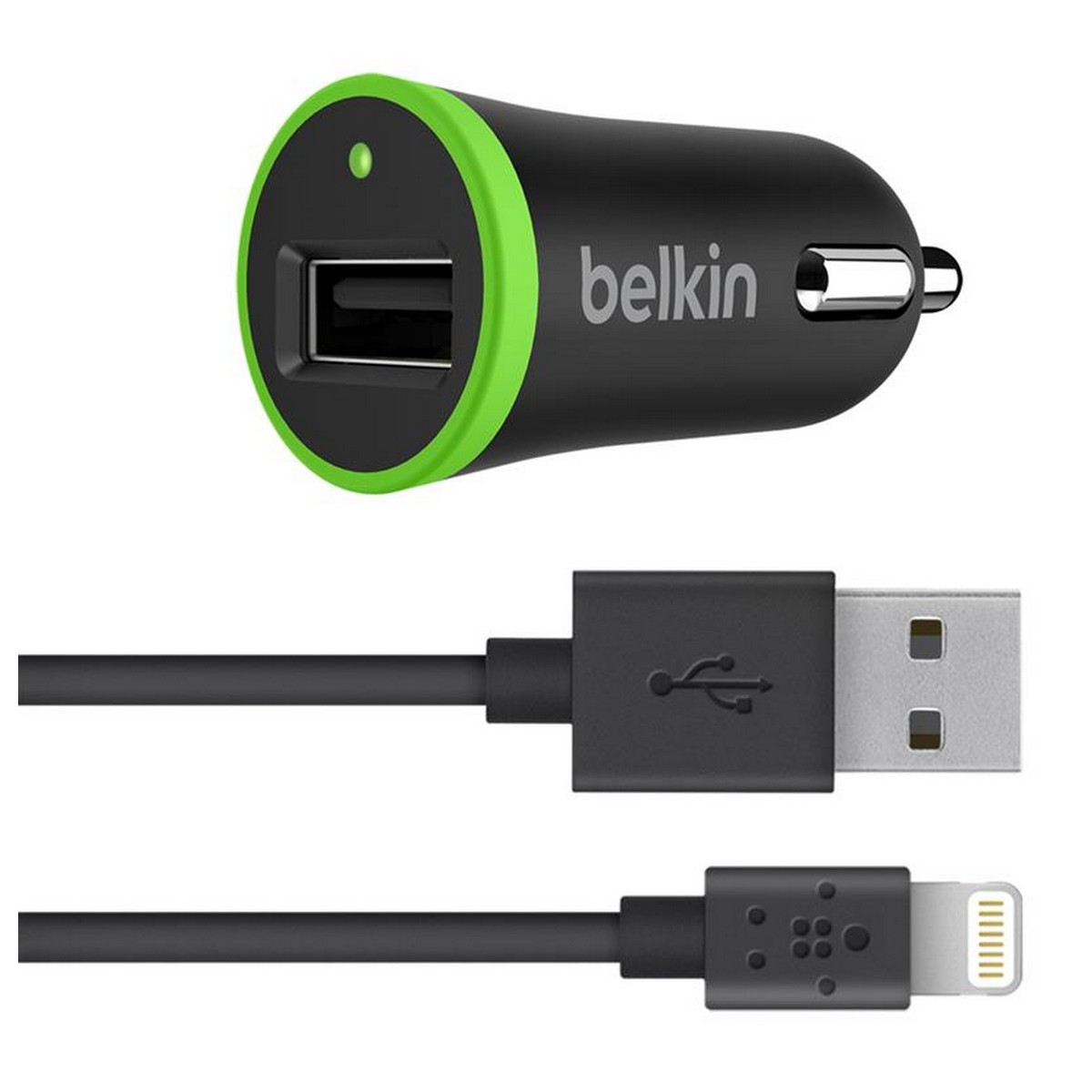 Автомобильное зарядное устройство Belkin USB BoostUp Charger (Lightning сable, USB 2.4A) Black (F8J1