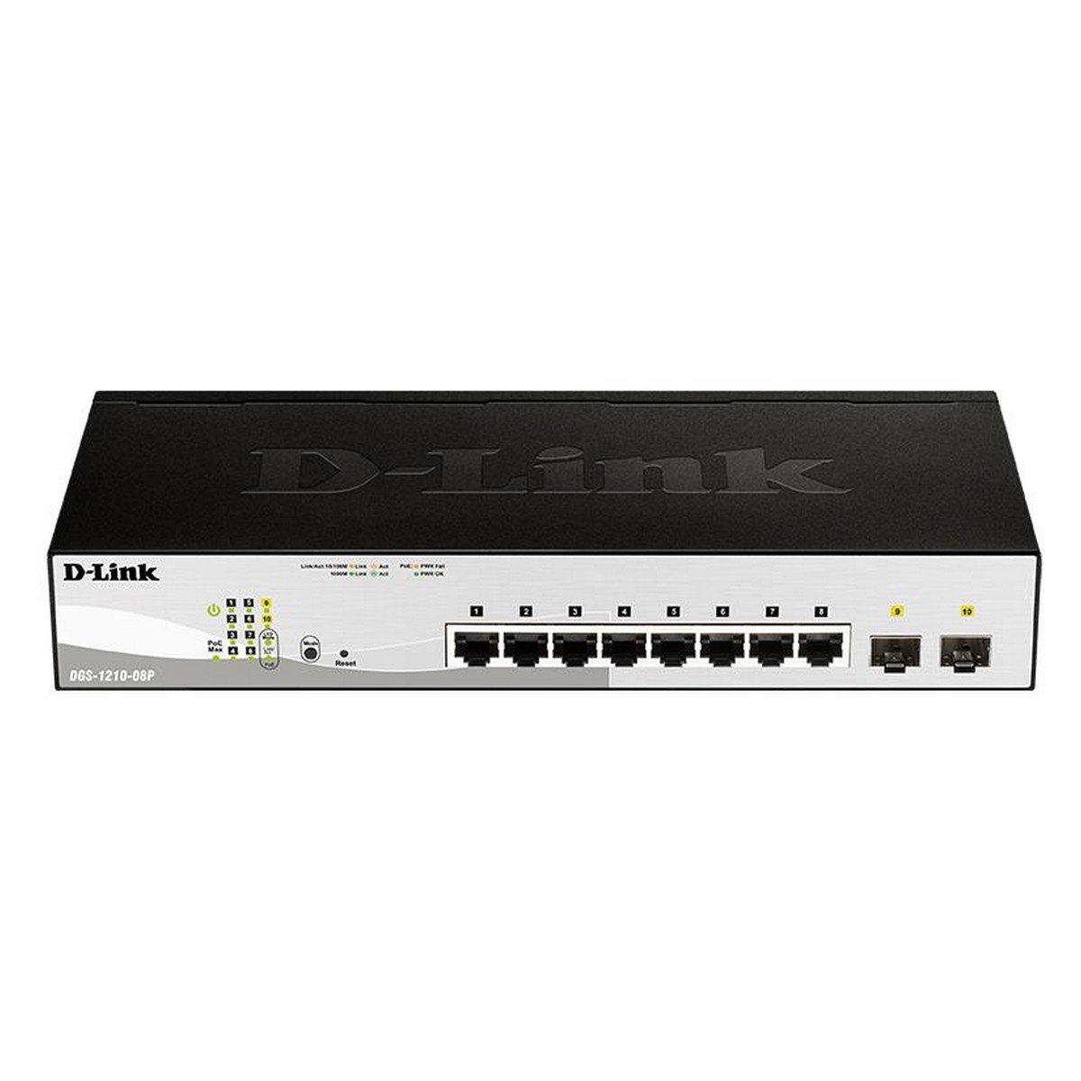 Коммутатор D-Link DGS-1210-08P/E 8x1GE PoE, 2xSFP