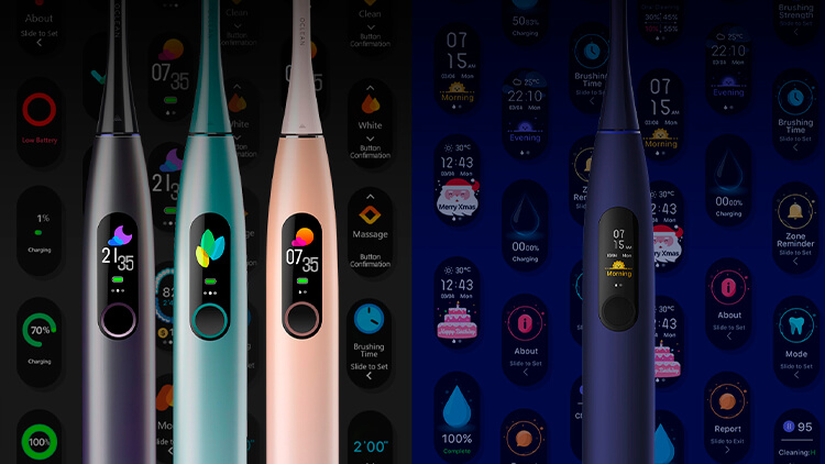 Умная электрическая зубная щетка Oclean X PRO Smart Sonic Electric Toothbrush (синий, зелёный)