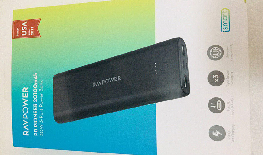 RAVPower 20100mAh PD + QC 30W 3-Port Power Bank, Black