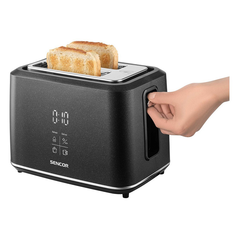 Тостер Sencor 1080Вт, підігрів, розморожування, сенс. керування, LED, пластик, чорний