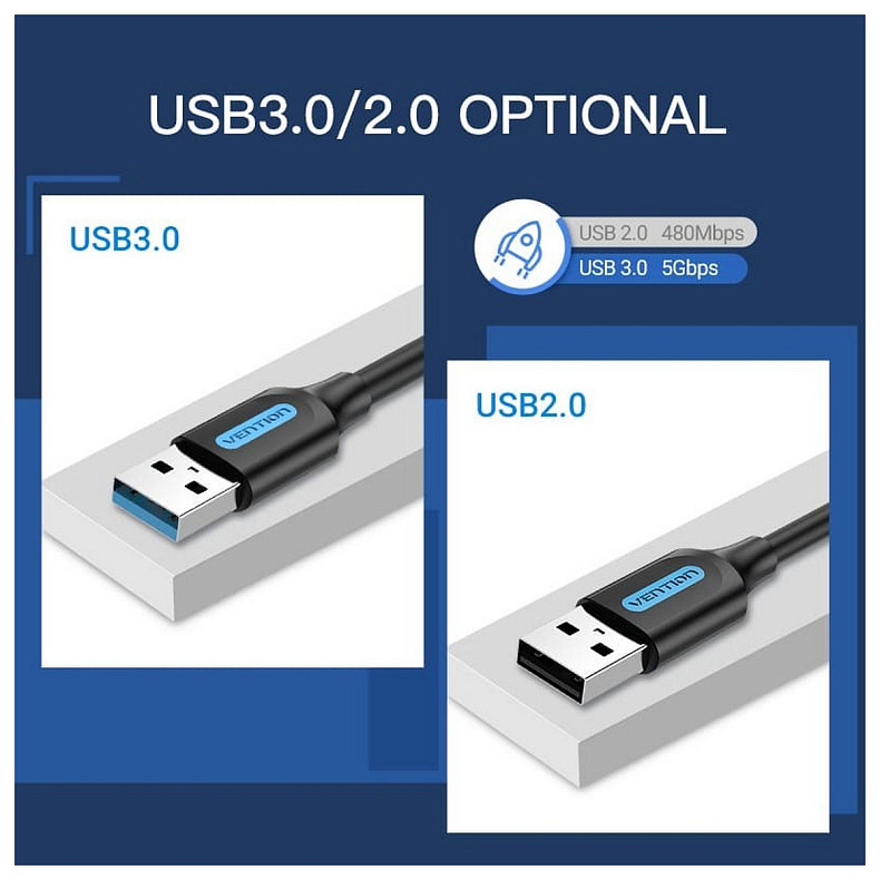 Кабель Vention USB - USB V 3.0 (M/M), 0.5 м , Black (CONBD)