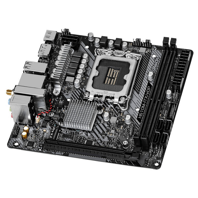 Материнська плата ASRock H610M-ITX/eDP (1700/H610, 2*DDR4, PCIex16, HDMI/DP/eDP, 4xSATAІІІ, M.2, GLan, 7.1ch, miniITX)