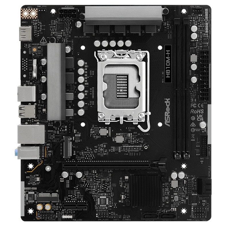 Материнская плата AsRock H810M-H (1851/H810, 2*DDR5, PCIex16, HDMI, 4xSATA, M.2, Glan, 7.1ch, mATX)