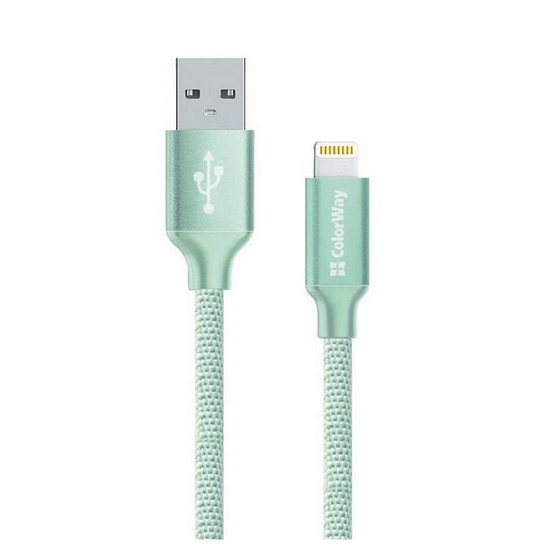 Кабель ColorWay USB-Lihgtning, 2.4А, 2м Mint (CW-CBUL007-MT)