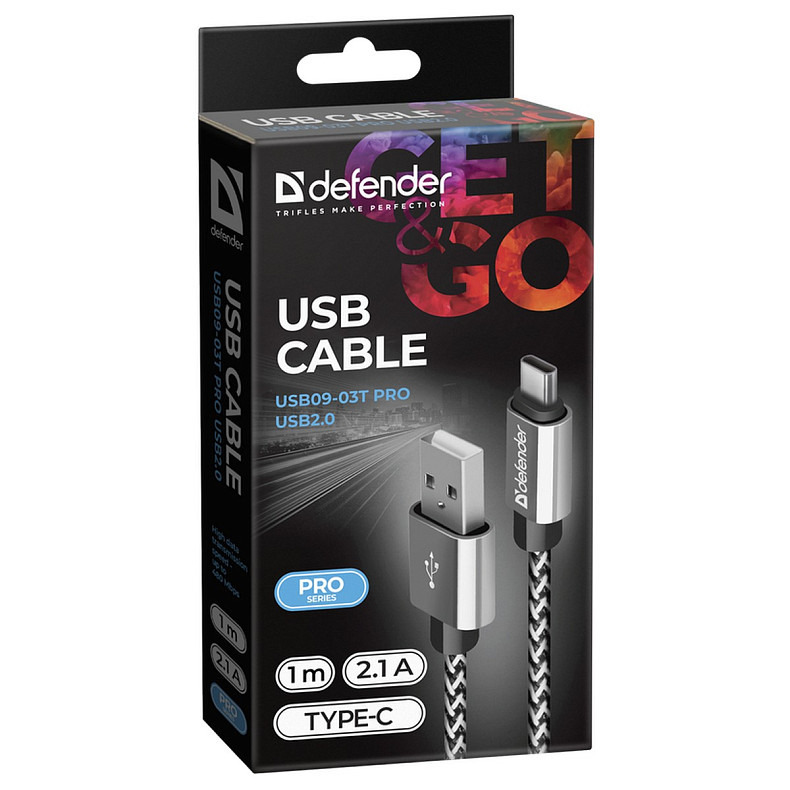 Кабель USB AM-Type-CM, 1.0 м, белый, 09-03T PRO Defender