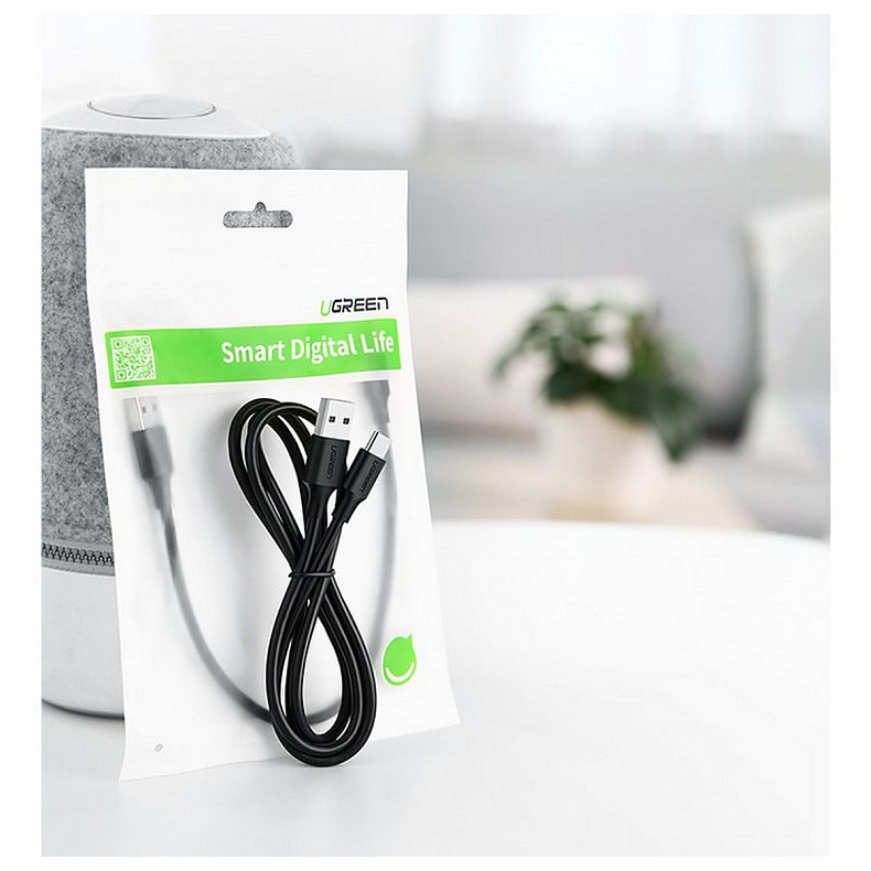 Кабель USB 2.0 AM-Type-CM, 1 м, 3.0A, (18W) Nickel Plating Черный, US287 UGREEN