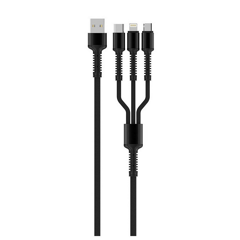 Кабель ColorWay USB-Lightning+MicroUSB+USB-C, 1.2м, Dark Grey (CW-CBU3003-GR)