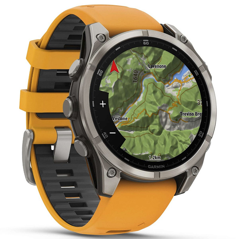 Спортивные часы GARMIN Fenix 8 47mm AMOLED Sapphire Graphite DLC Titanium with Spark Orange Silicone Band