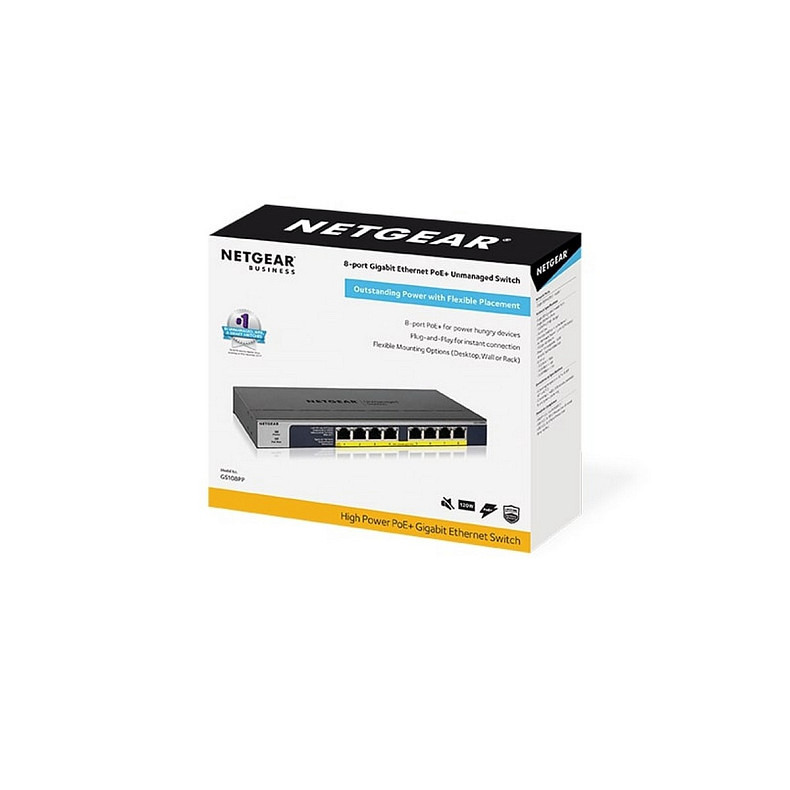Коммутатор NETGEAR GS108PP 8xGE PoE+ (123Вт), FlexPoE, неуправляемый