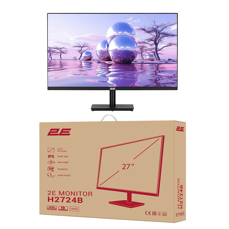Монитор 2E 27" H2724B D-Sub, HDMI, DP, IPS, 2560x1440, 100Hz, FreeSync