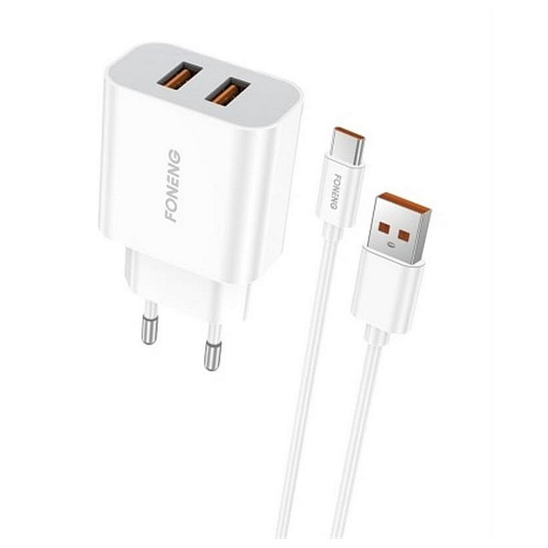 Сетевое зарядное устройство Foneng EU45 Dual USB Charger (2USBх2.4A) White (EU45-CH-TC) + кабель USB