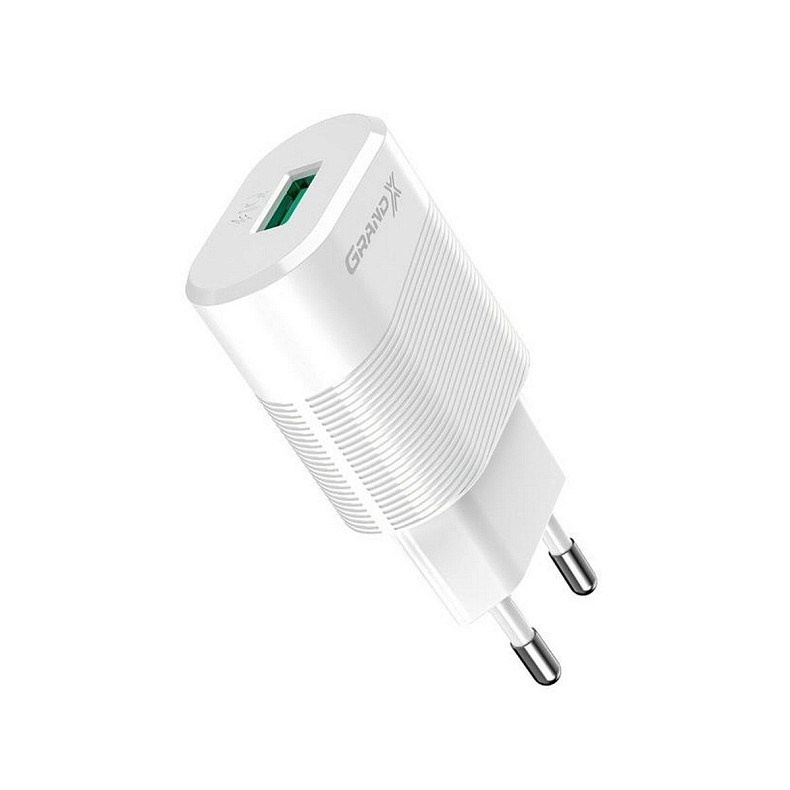 Сетевое зарядное устройство Grand-X (1xUSB 2.1А) White (CH-17WL) с защитой от перегрузки + кабель Li