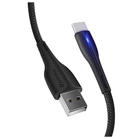 Кабель ColorWay USB-Type-C, 2.4А, 1м, PVC+Led, Black (CW-CBUC034-BK)