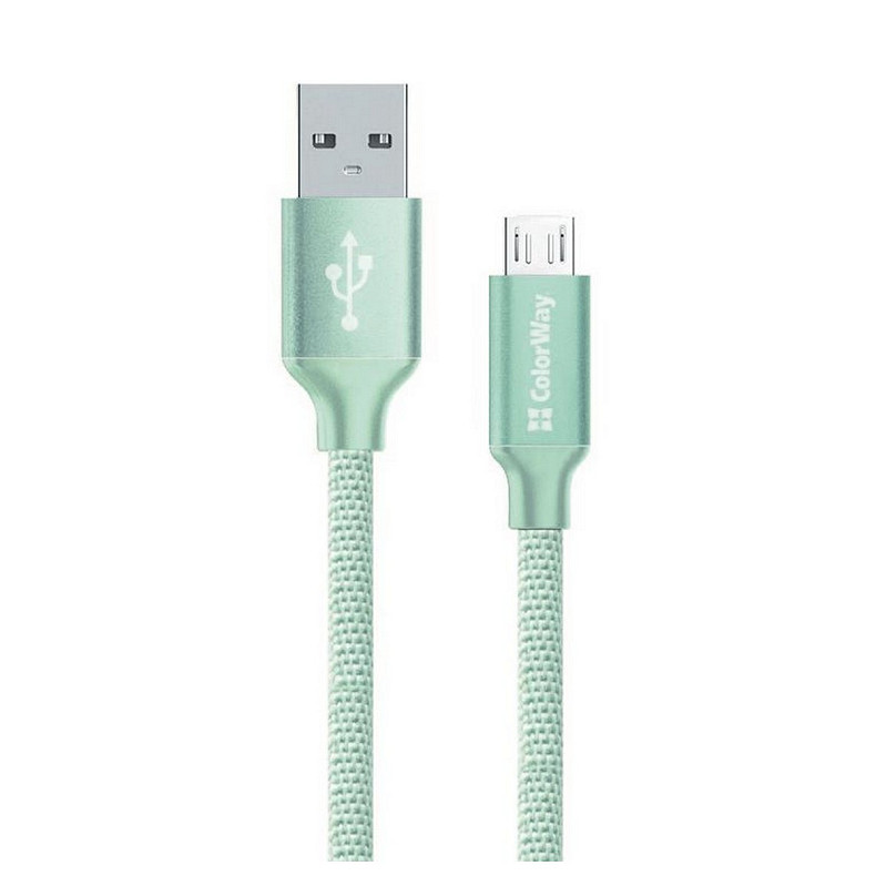 Кабель ColorWay USB-MicroUSB, 2.4А, 2м Mint (CW-CBUM009-MT)