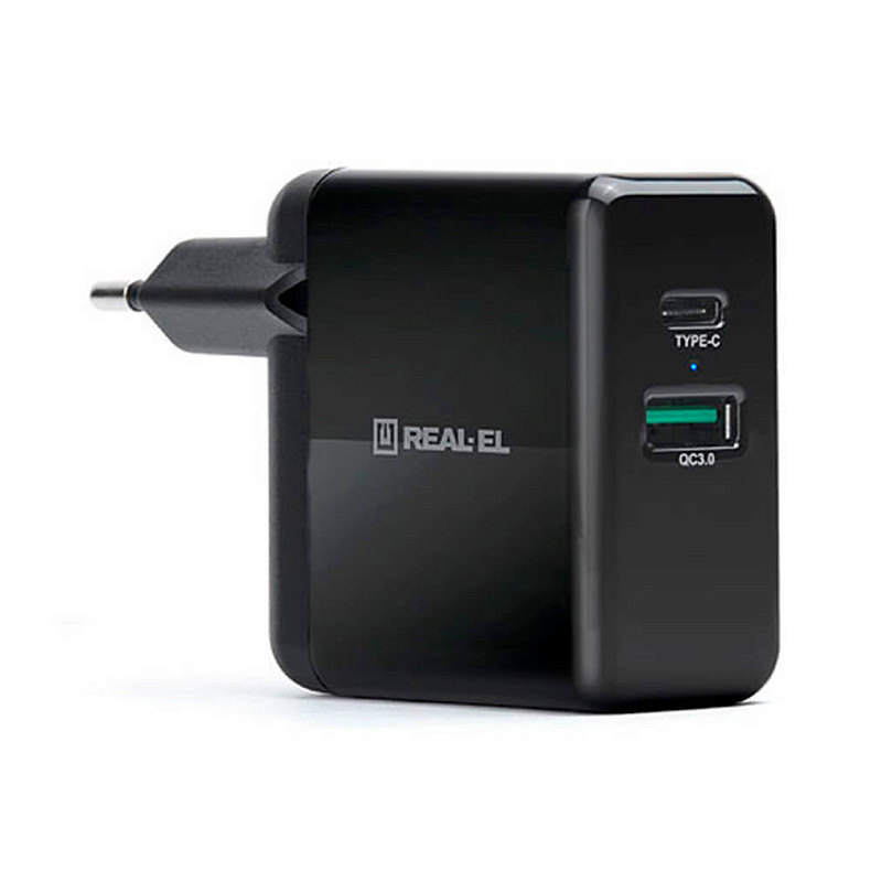 Сетевое зарядное устройство REAL-EL CH-350 QC3.0 (2USB, 3A) Black