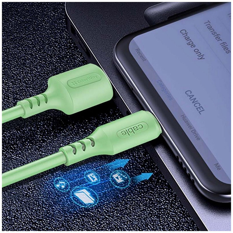 Кабель ColorWay USB-microUSB, soft silicone, 2.4А, 1м, Green (CW-CBUM042-GR)