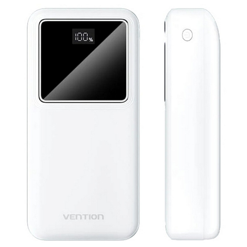 УМБ Vention 30000mAh 22.5W 3A, PD, QC3.0, Micro-USB, USB-C, 2x USB-A, LED Display White