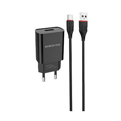 Зарядное устройство Borofone BA20A Sharp Single USB 2.1A Black (BA20ACB) + кабель Type-C