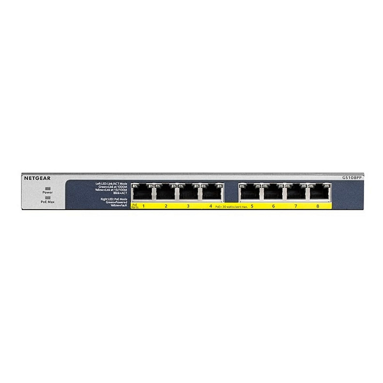 Коммутатор NETGEAR GS108PP 8xGE PoE+ (123Вт), FlexPoE, неуправляемый