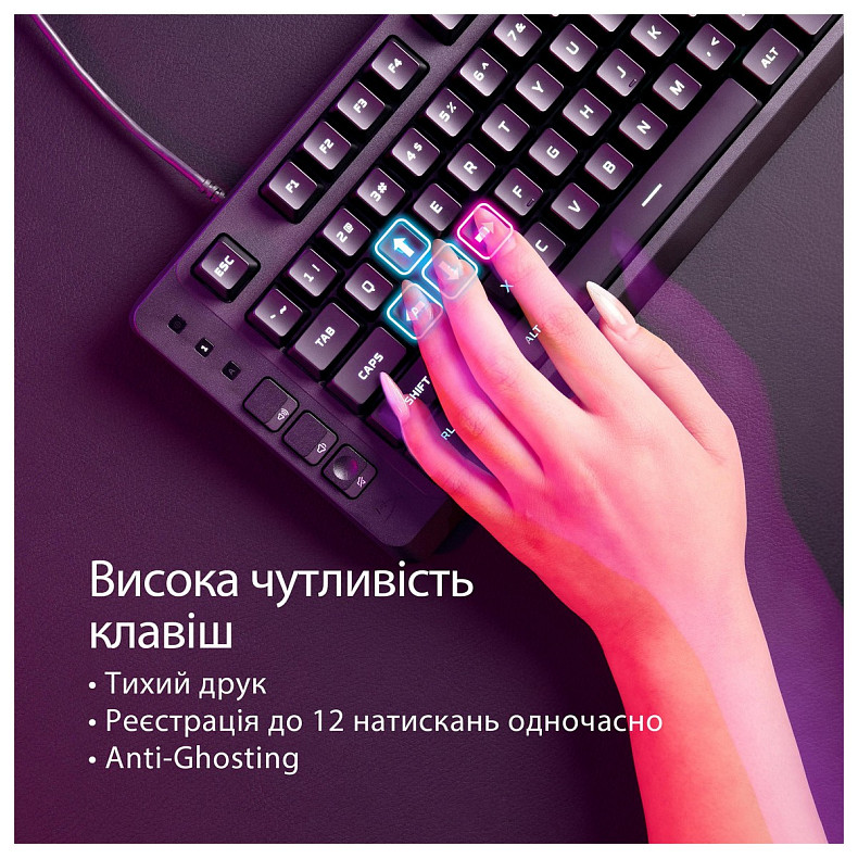 Клавіатура мембранна HyperX Alloy Origins EVE 1800 99key, Red, USB-A, EN/UA, RGB, чорний