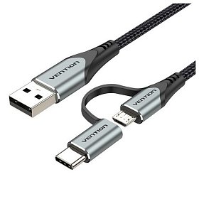 Кабель Vention USB - microUSB+USB Type-C, 1 m, Black (CQEHF)