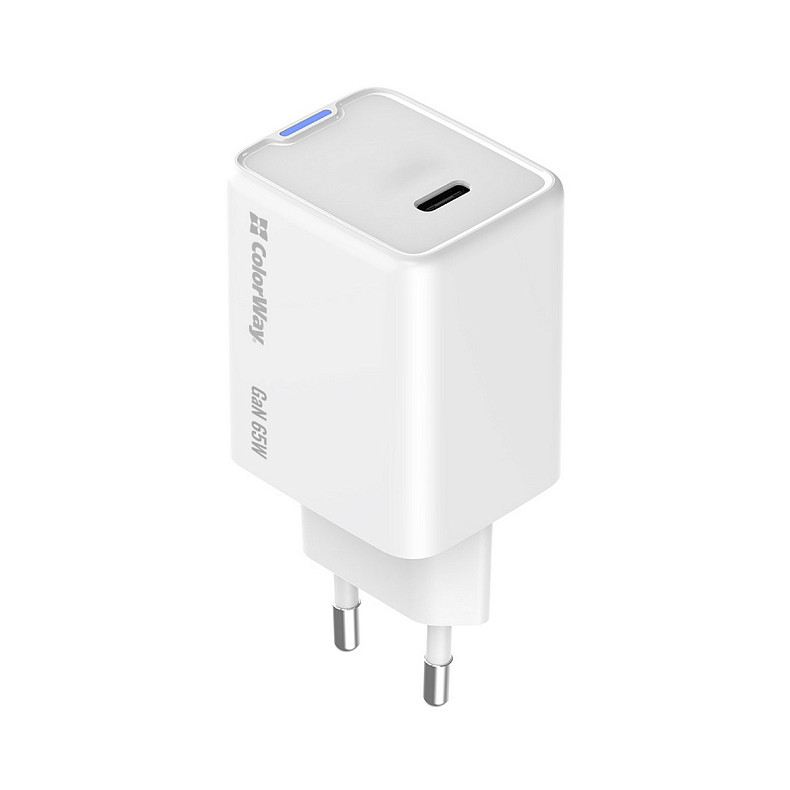Зарядний пристрій ColorWay GaN Mini 65W PD Port PPS USB-C White (CW-CHS049PD-WT)