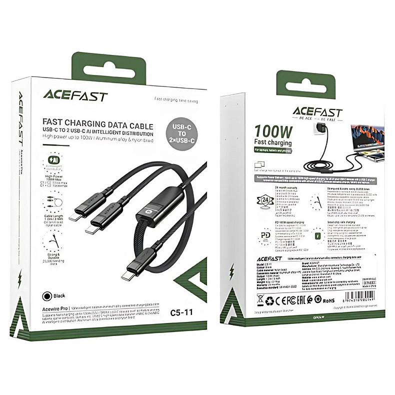 Кабель USB 2.0 USB-C 2in1, 0.8 м + sub 0.4 м, 100W, C5-11 Acefast