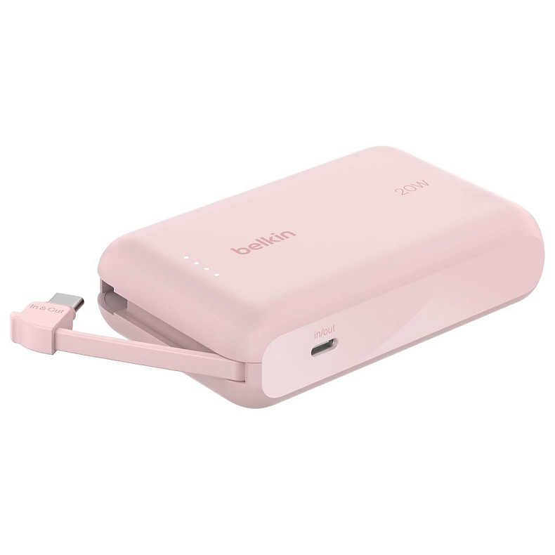 Аккумулятор портативный литий-ионный Power Bank Belkin 10000мА·ч, 20Вт, с интегрированным кабелем USB-