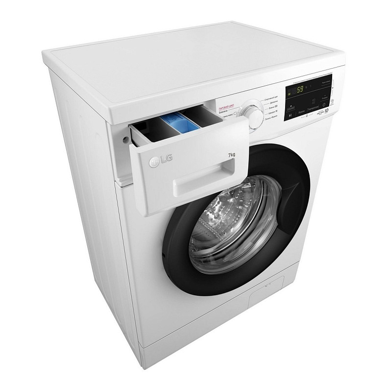 Стиральная машина LG фронтальная, 7кг, 1200, A+++, 44см, дисплей, пара, инвертор, белый