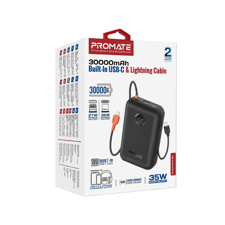 Универсальная мобильная батарея Promate PowerPod-30 30000mAh 35W Black