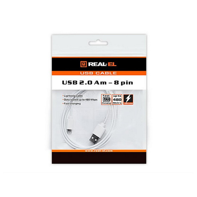Кабель REAL-EL USB2.0 AM-Lightning 1m, белый