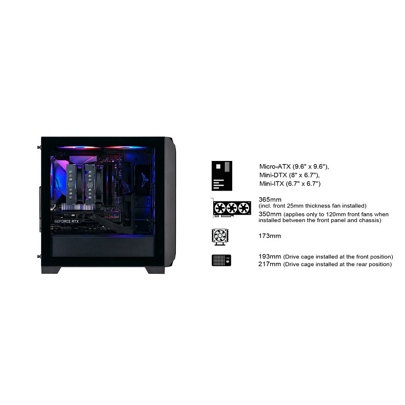 Корпус SilverStone FARA FA312Z-BG, без БП, 2xUSB3.0, 2x140mm ARGB fan, TG Side Panel, mATX, Black