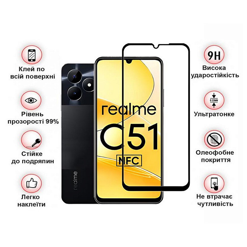 Защитное стекло BeCover для Realme C51 Black (710301)